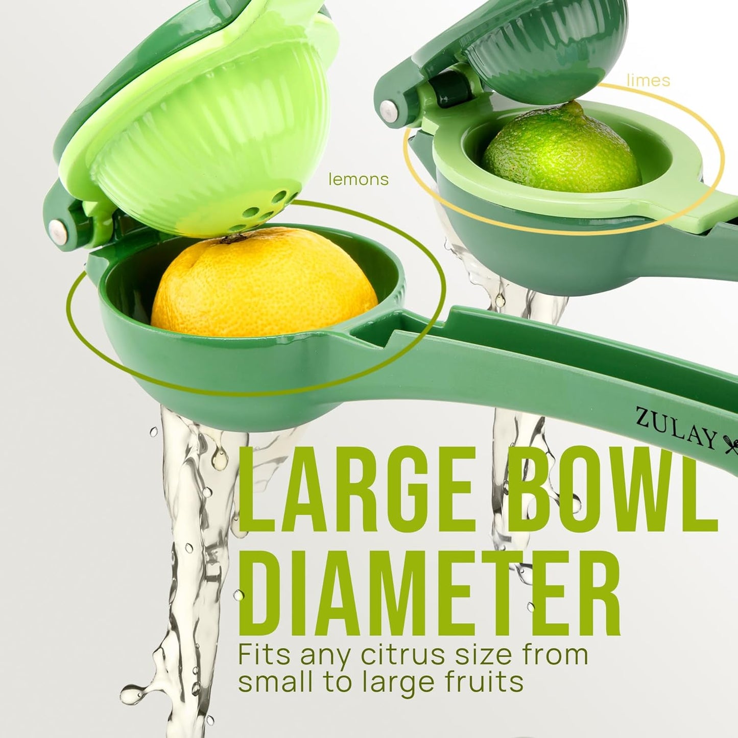 Zulay Kitchen 2-in-1 Lemon Squeezer - Sturdy Hand Juicer for Maximum Juice Extraction - Green