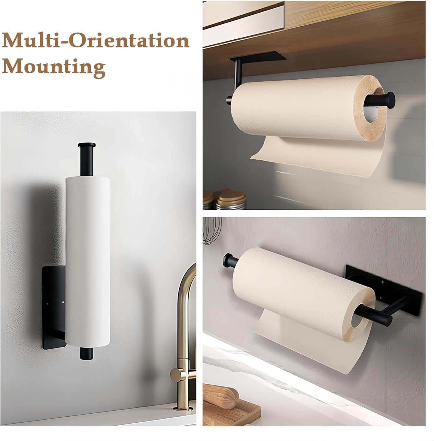 SEIDO Paper Towel Holder - Matte Black SUS 304 Stainless Steel Wall Mount | Adhesive or Screw Installation