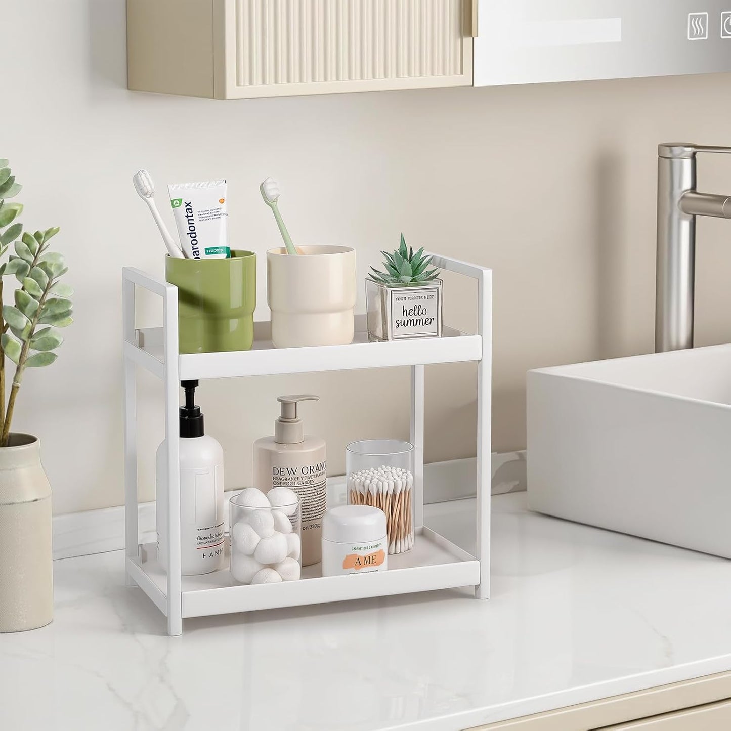 Anyoifax Bathroom Counter Organizer - 2-Tier Vanity Storage Shelf for Makeup & Perfume | Small White