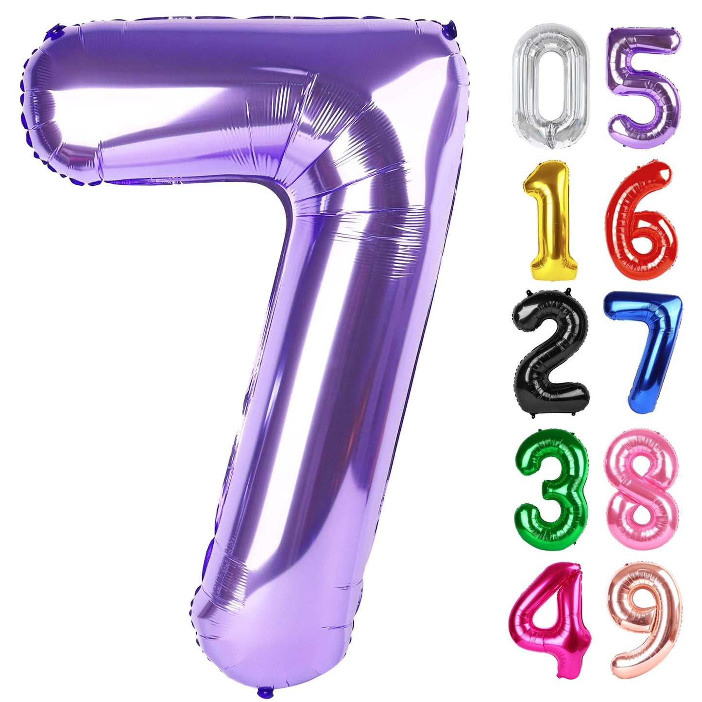 Purple Number 7 Balloon 40 Inch, 7th Birthday Party Decorations for Children, Giant 7 Foil Balloon for Party Supplies