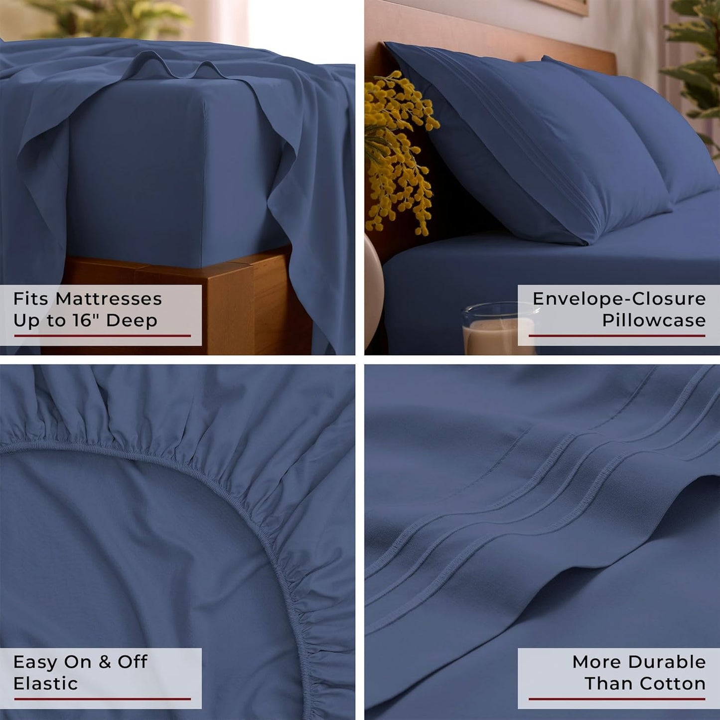 Mellanni Full Sheets Set - 4 PC Hotel Luxury Bedding | Extra Soft, Cooling & Stain Resistant (Full, Blue Nova)