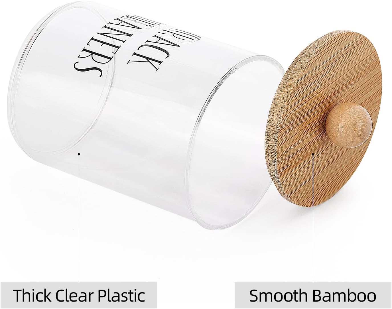 Tbestmax Qtip Holder - 10 oz Clear Plastic Bathroom Organizer with Bamboo Lids | Perfect for Cotton Balls & Swabs