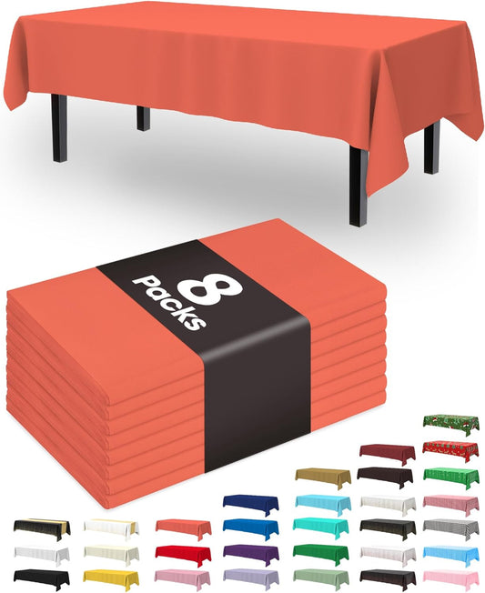 Pureegg Disposable Plastic Tablecloths - 8 Pack, 54 x 108 Inch, Leakproof & Sturdy for Halloween & Thanksgiving | Orange