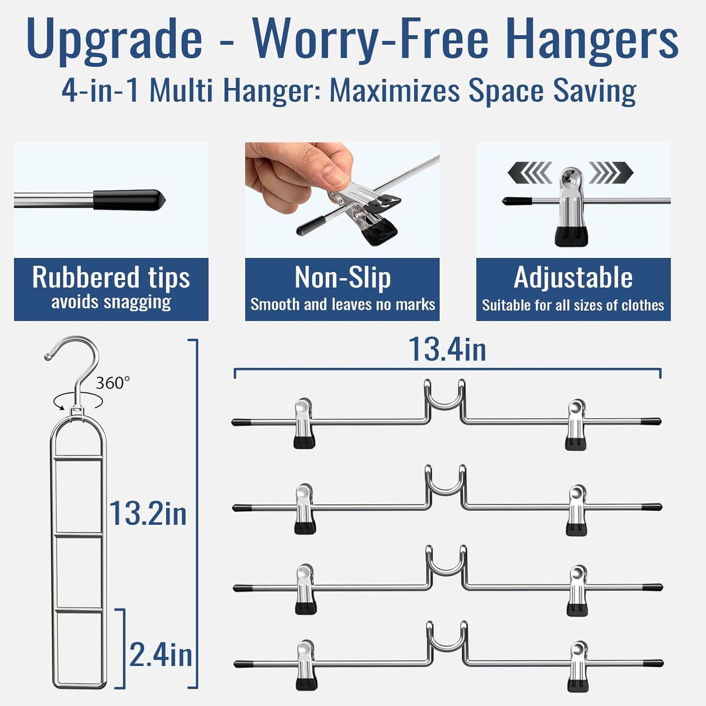 Skiennix Pants Hangers - Upgraded Detachable Space-Saving Hangers for Skirts & Trousers | Heavy-Duty Design