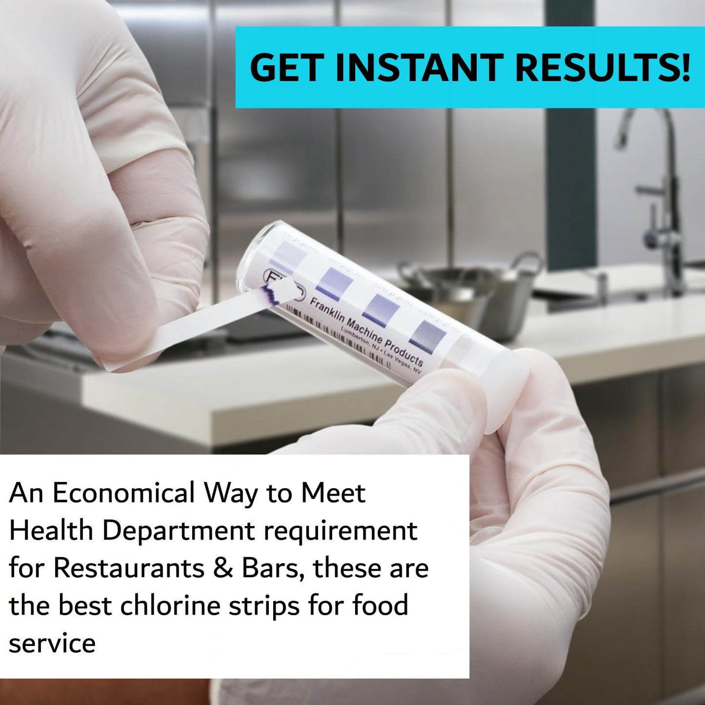 Chlorine Test Strips for Restaurants and Food Services, 1 x Vial of 100 Sanitizer Test Strips for Kitchens, 0-200 ppm Testing Kit for Sanitizing Solution, Precise Bleach Testing Kit by FryOilSaver Co.