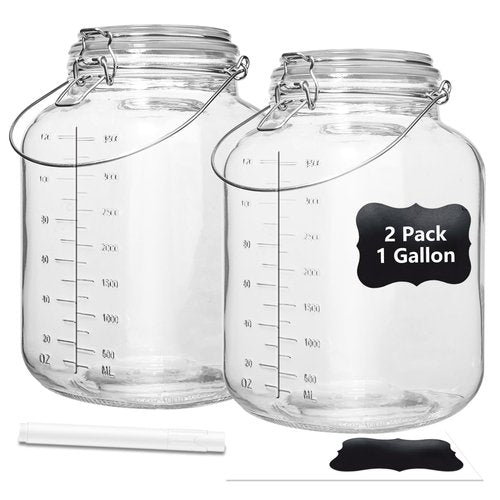 Galssmagic 1 Gallon Super Wide Mouth Glass Jars with Airtight Lids,2 Pack Gallon Mason Jars Glass Storage Container for Canning,Pickling,Fermenting