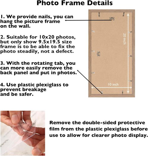 JCJMY 10x20 Rustic Brown Picture Frame - Wall Mounting Horizontally or Vertically | Shatter-Resistant Plexiglass