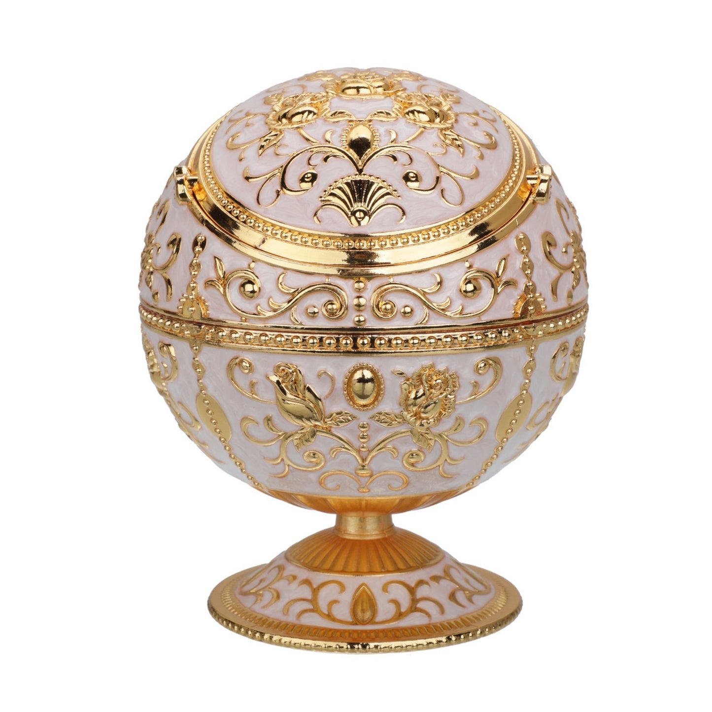 LAUYOO Windproof Ashtray with Lid for Cigarettes Metal Portable Cigar Ashtray Odor Eliminator for Indoor outdoor Hand Stamped Rose Pattern with Sparkle Fancy Gift for Men Women(Jade white-Gold Rose)
