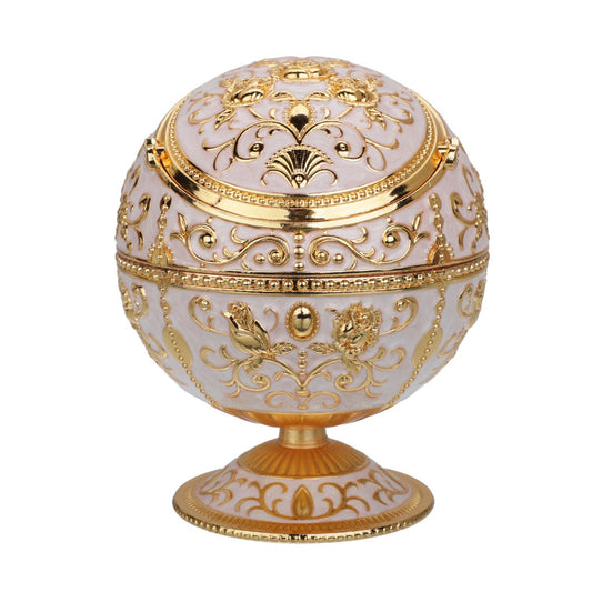 LAUYOO Windproof Ashtray with Lid for Cigarettes Metal Portable Cigar Ashtray Odor Eliminator for Indoor outdoor Hand Stamped Rose Pattern with Sparkle Fancy Gift for Men Women(Jade white-Gold Rose)