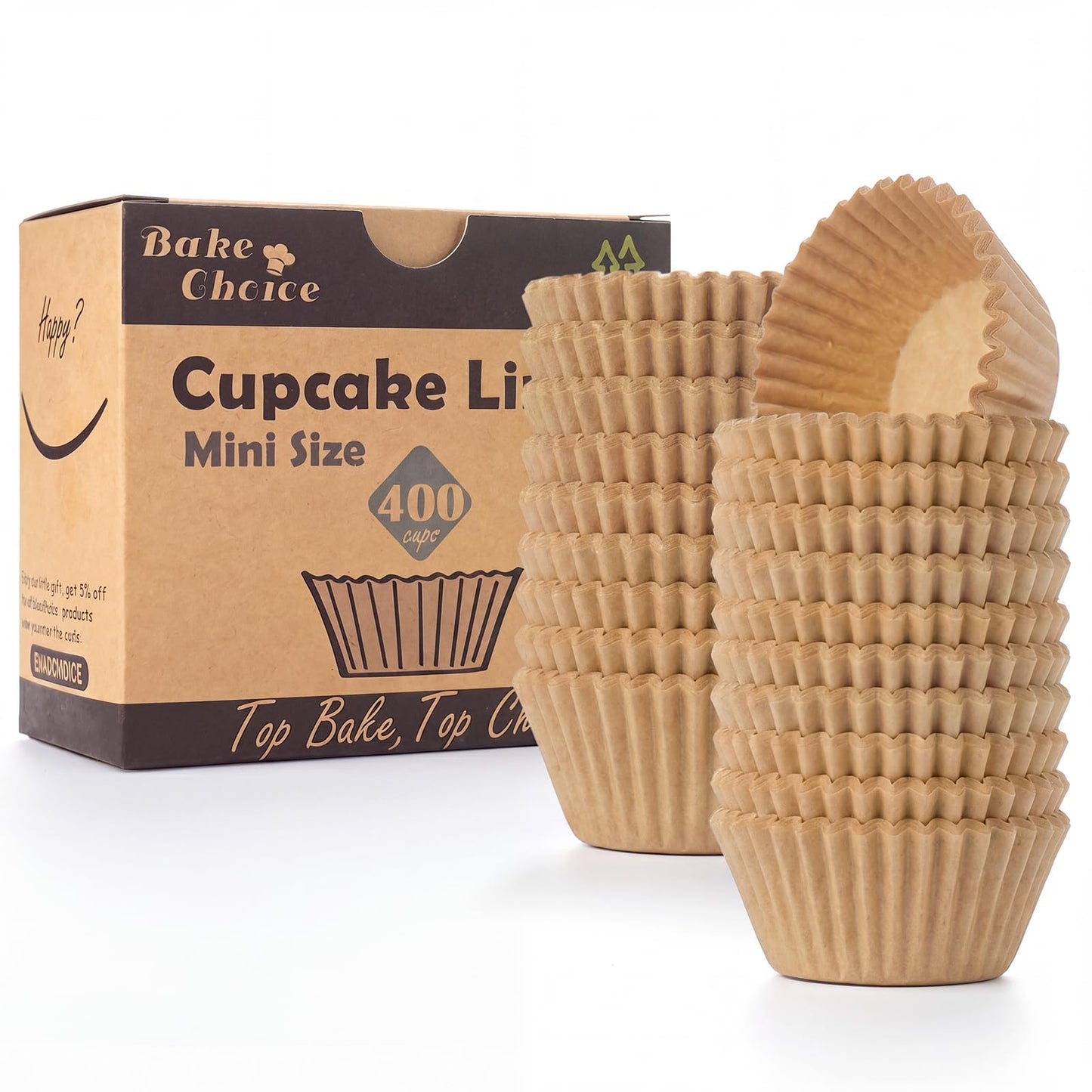 Bake Choice Non-Stick 400pcs Mini Cupcake Liners for Baking, Natural parchment muffin liners for Mini Muffin Pan, Cupcake Pan, Food Grade, Non Stick, Greaseproof