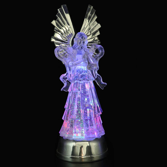 Eldnacele 14" Christmas Snow Globe Water Glittering Angel Figurine, Battery Operated Color Changing Angel Statue Light for Tabletop Deocration, Angel with Trumpet from Daughter
