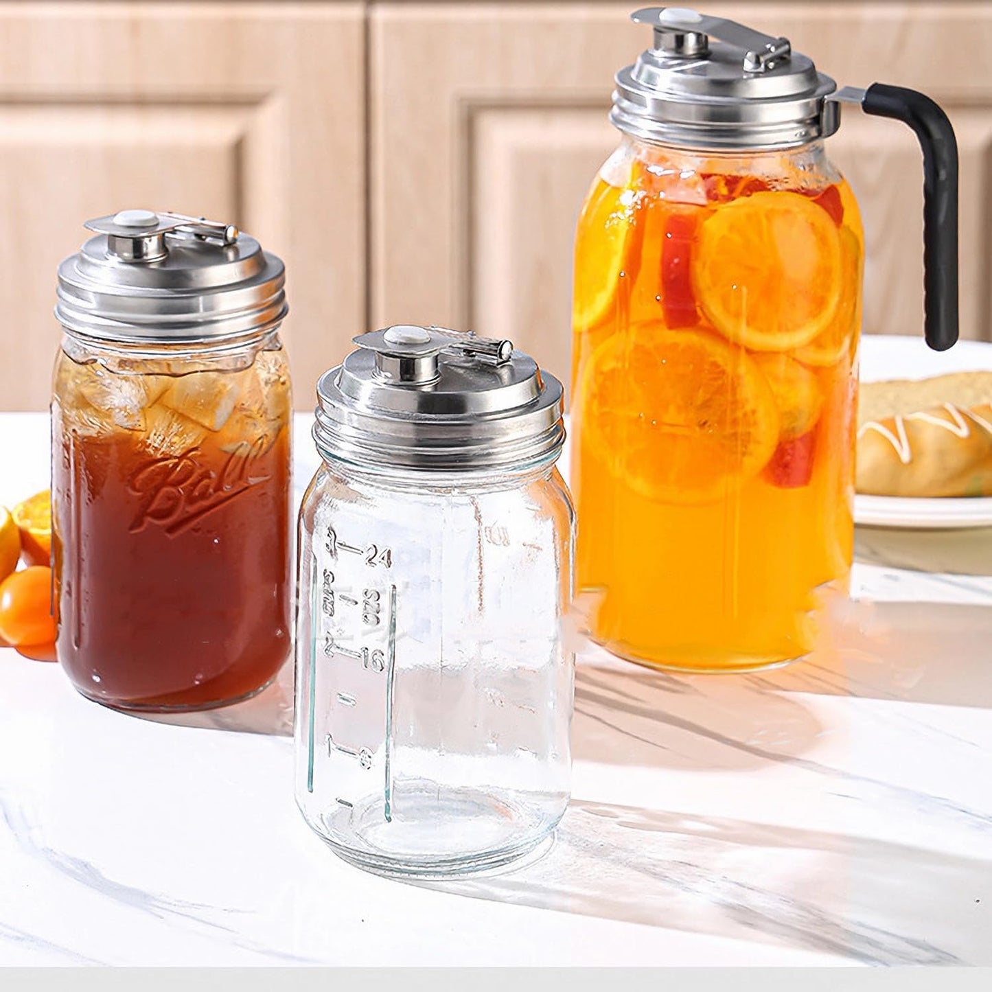 Stainless Steel Mason Jar Lids with Rubber Gasket and Handle,Mason Jar Lids for Wide Mouth,Bottle Cover for Cold Brew Grain Screw Cans Caps (Jars Not Included) (4)