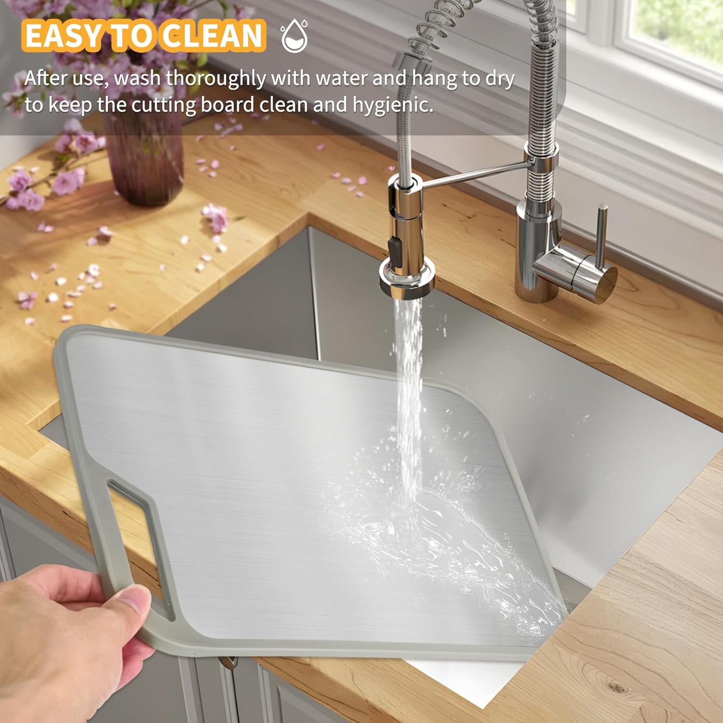 Skiennix Stainless Steel Cutting Board - Easy to Clean, Double-Sided, Large 13.4 x 9 Inch | Dishwasher Safe