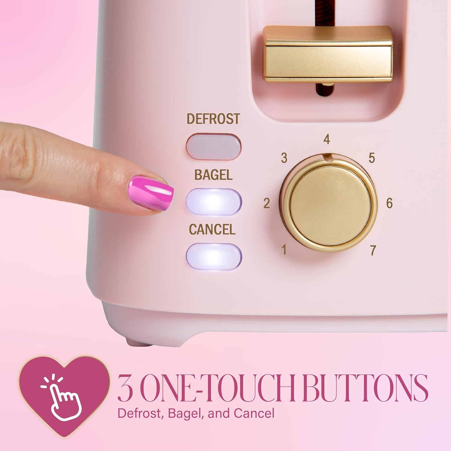 Paris Hilton 2-Slice Toaster - Extra-Wide Slots & 7 Browning Settings | Pink with Bagel & Defrost Functions