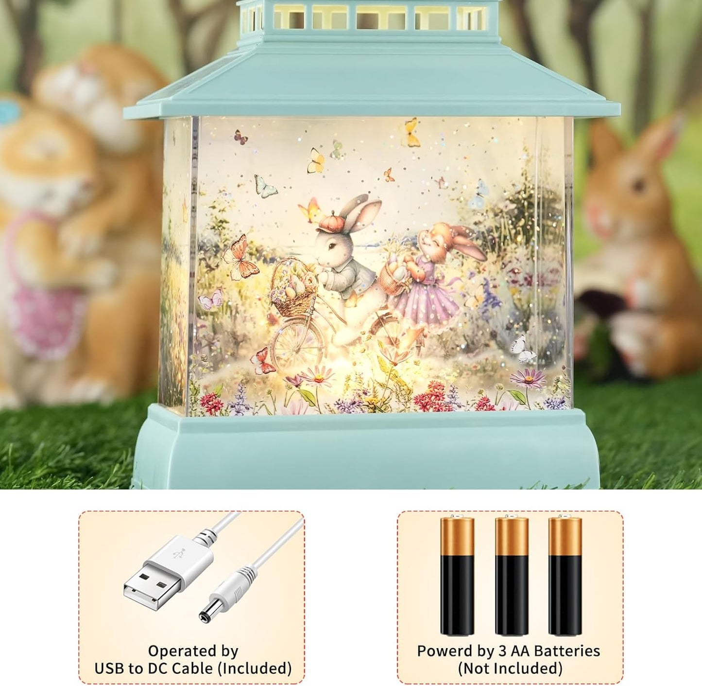 Regine Switzerland Easter Snow Globe Lantern - Illuminated Bunny Egg Decor with Timer | Glitter Spring Tabletop Decoration