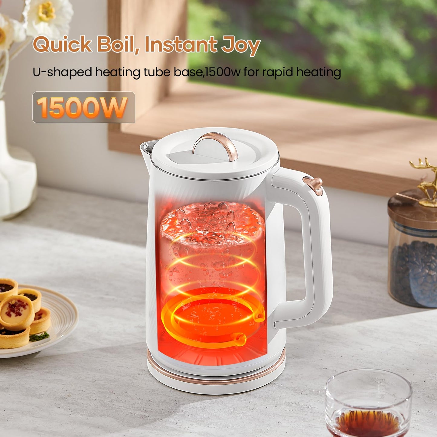 OLEGA Electric Kettle - 1500W Electric Tea Kettle 1.8L Stainless Steel Inner Electric Kettles for Boiling Water Auto Shut Off Boil-Dry Protection Electric Water Kettle for Coffee Tea