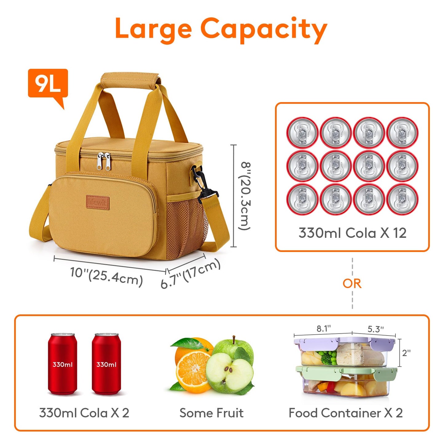 Lifewit Medium Lunch Bag, Insulated Lunch Box, Soft Cooler Cooling Tote for Adult Men Women, Brown 12-Can (9L)
