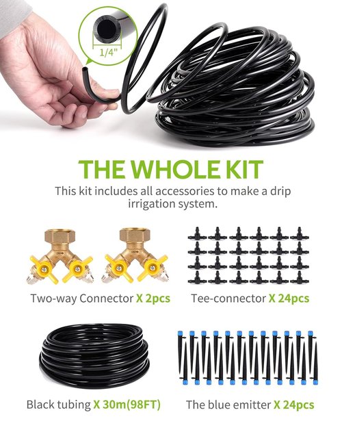 HIRALIY Drip Irrigation Kit - 100ft Automatic Plant Watering System for Garden & Greenhouse