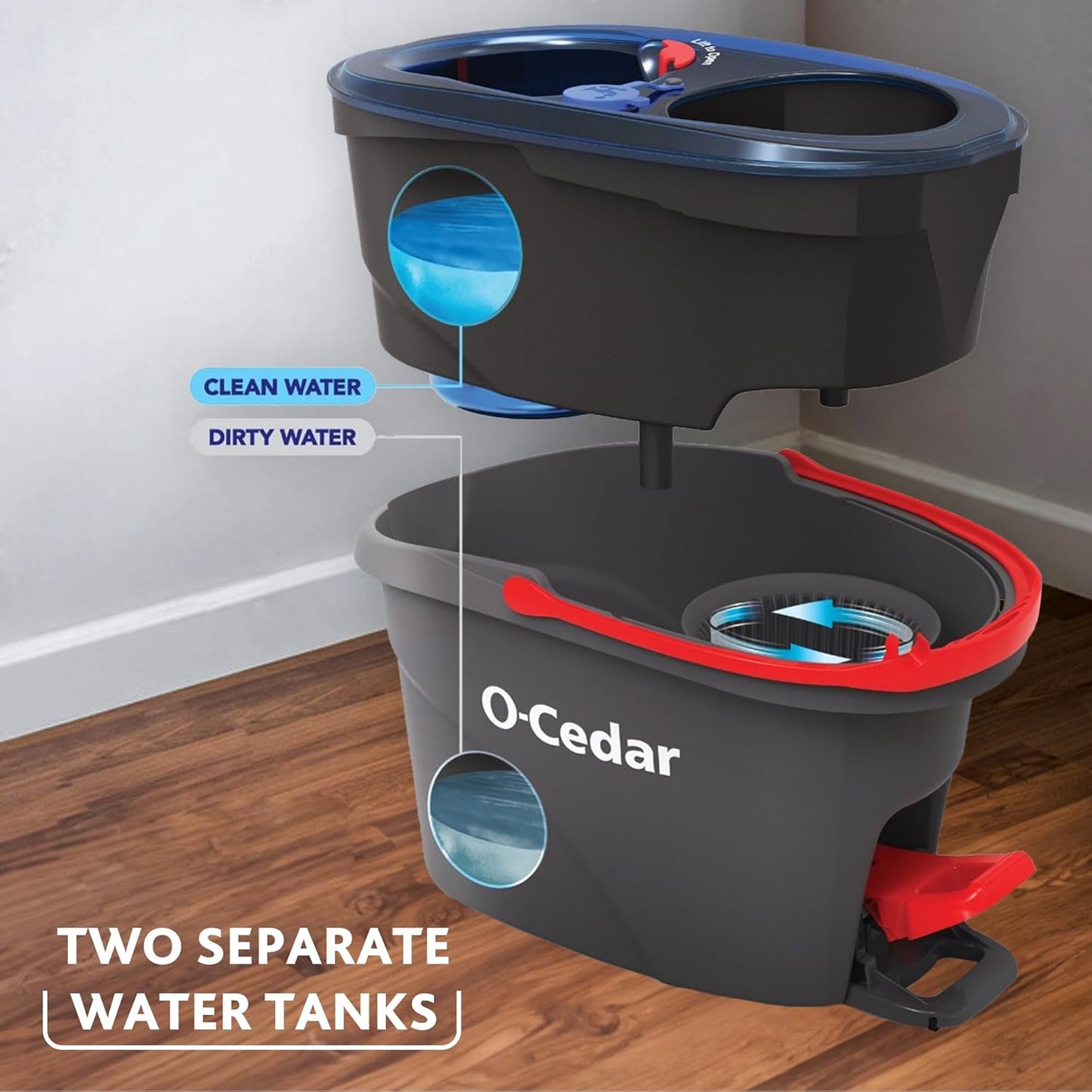 O-Cedar RinseClean Spin Mop & Bucket System - Effortless Cleaning with Water | Eliminates 99% of Bacteria