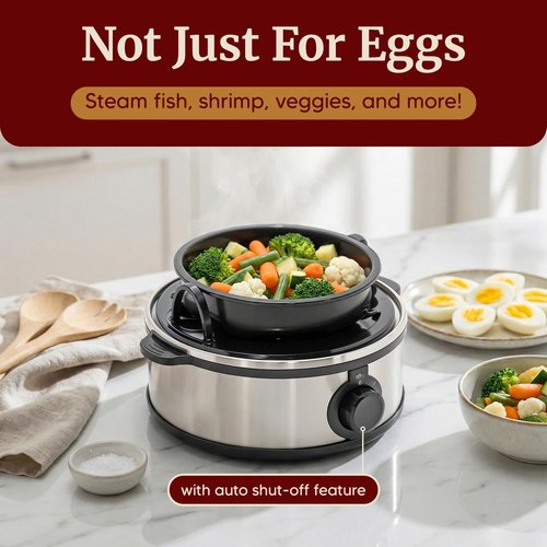 Elite Gourmet Electric Egg Poacher - 7 Egg Capacity with Auto Shut-Off & Measuring Cup, BPA Free, Stainless Steel