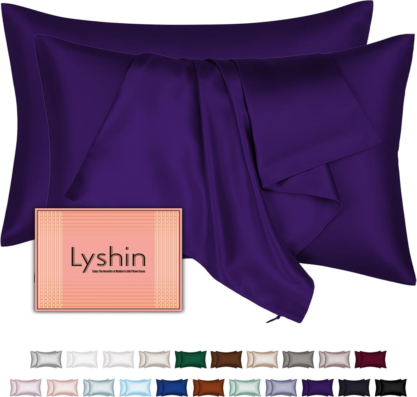 Skiennix Silk Pillowcase Set - 2 King Size Mulberry Silk Pillowcases for Hair & Skin | Soft, Breathable, Purple