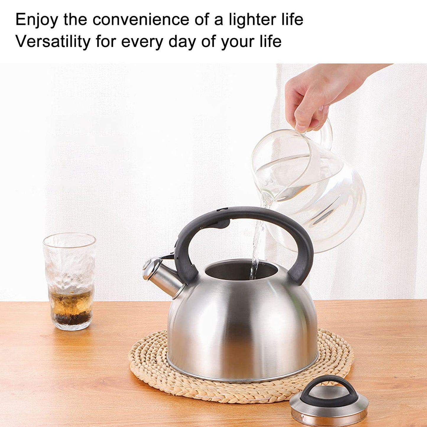 Stainless Steel Whistling Tea Kettle, Fast Heating, Anti Scald Handle, Whistling Sound, 3L Capacity for Home Use