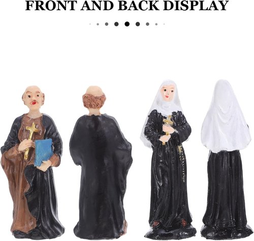 Alipis Resin Nun and Priest Miniature Sculptures - 2pcs Catholic Table Ornaments for Church Events