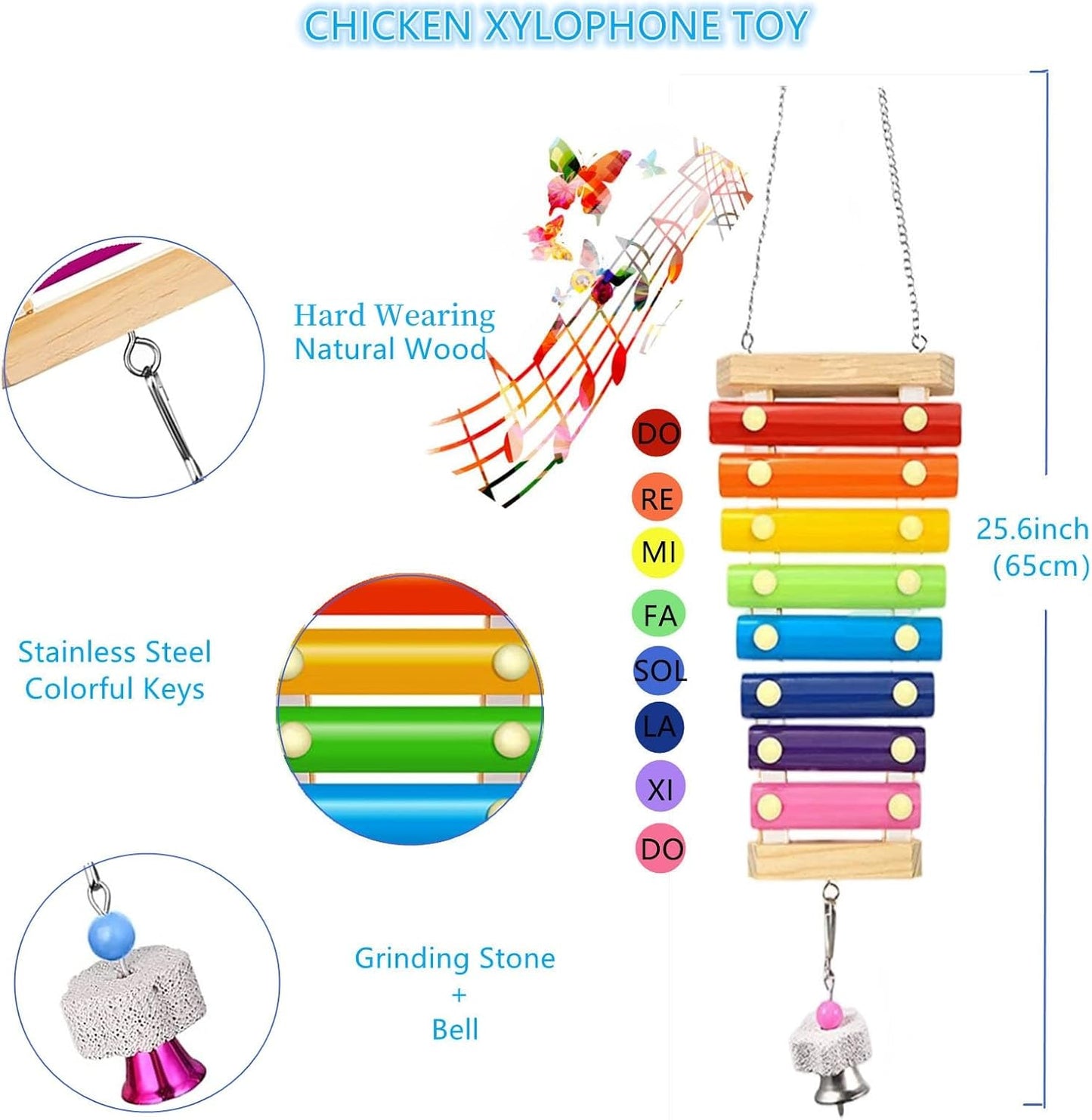Skiennix Chicken Toys Set - 7PCS Chicken Swing Ladder, Xylophone Mirror & Feeder for Hens | Coop Accessories