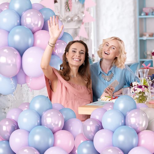 HILAVO Pink Purple Blue Balloon 60Pcs 12 Inch Metallic Pastel Balloon Iridescent Pearl Pink Blue Purple Party Balloons for Girls Mermaid Snowflake Princess Birthday Baby Shower Party Decoration