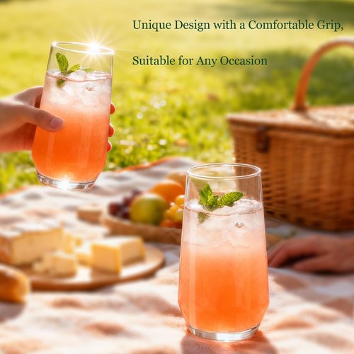 Ftystall Drinking Glasses Set of 6, 16.4oz Highball Glasses, Crystal Clear Tall Water Glasses, Glass Cups for Cocktail, Juice, Iced Tea, Mojito and Smoothies, Clear Glassware Set, Gifts
