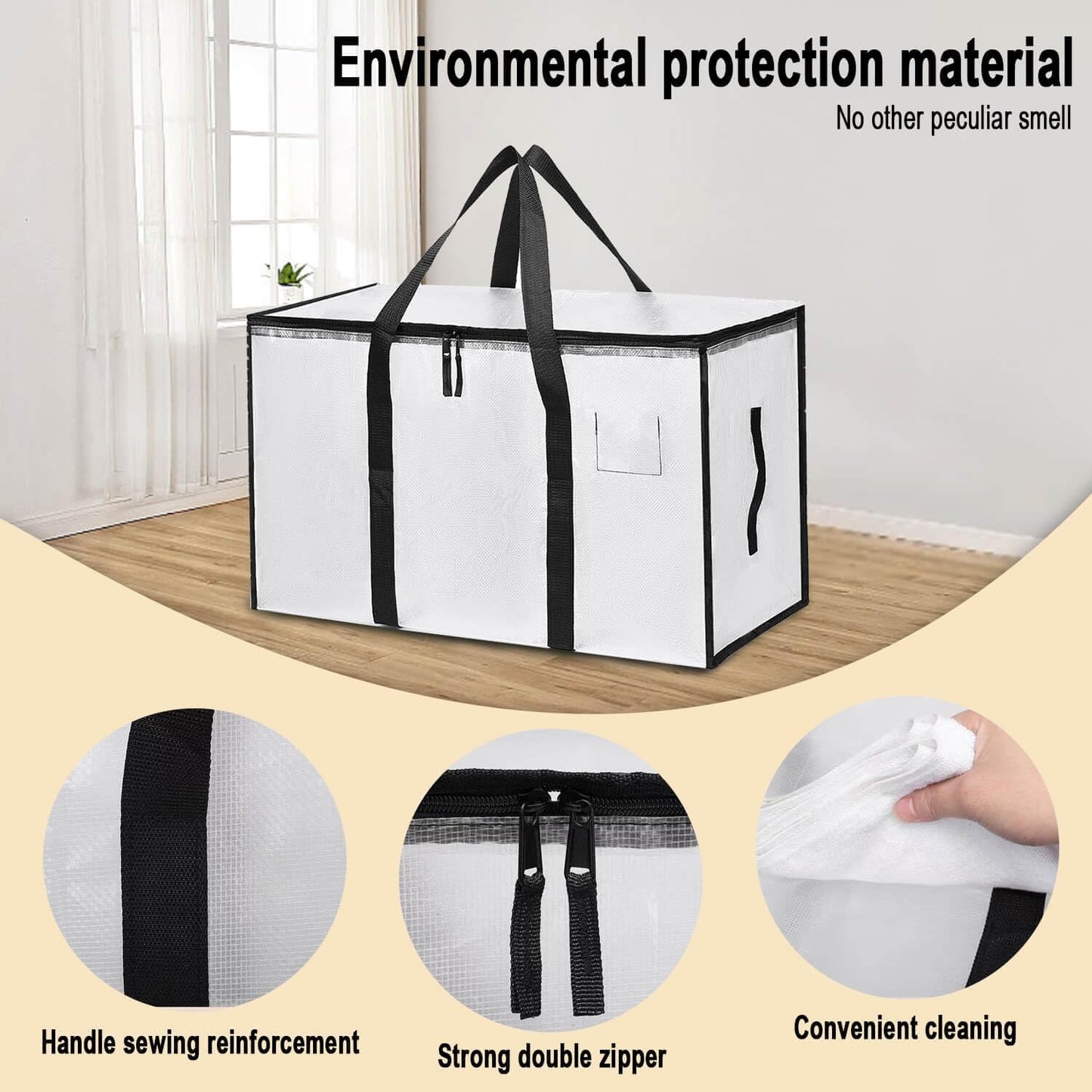 Skiennix Large Moving Bags - Heavy Duty Storage Totes with Zippers & Handles | Space-Saving Clear 6 Pack