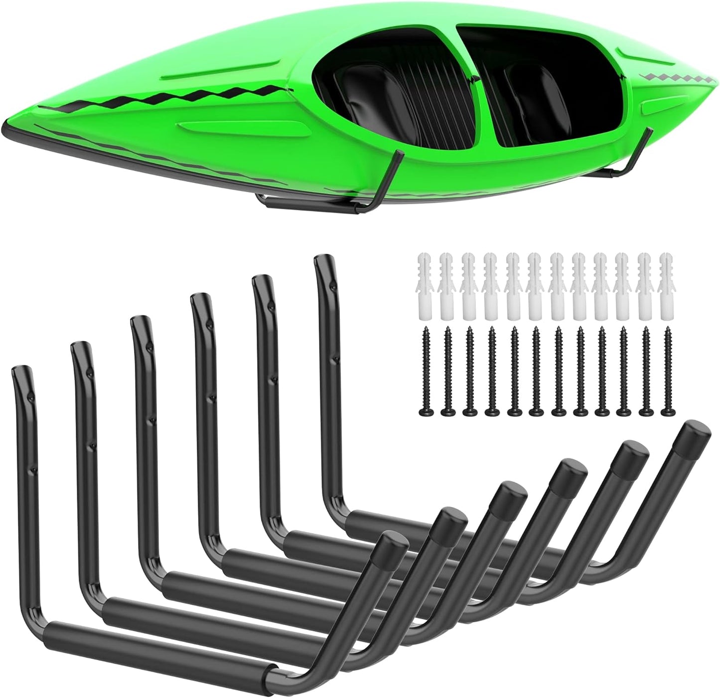 WALMANN Kayak Storage Rack - Wall Mount Hooks for Canoe, Surfboard, Skis & Paddle Board | Garage Utility Solution