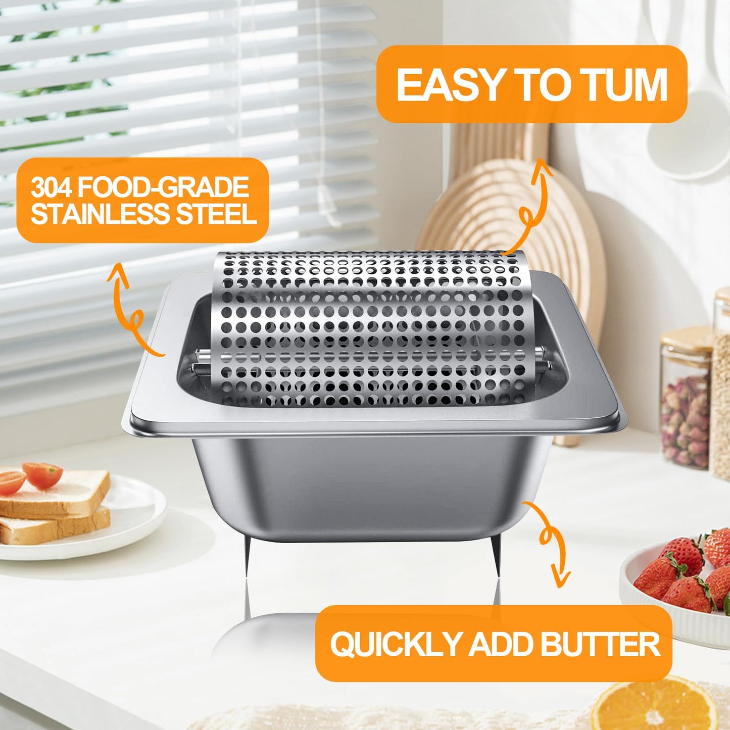 304 Stainless Steel Butter Spreader Wheel, Spreads Butter Evenly for Breakfast/Camping/Picnics, Hold 3 Sticks of Butters of Butter Roller Saver