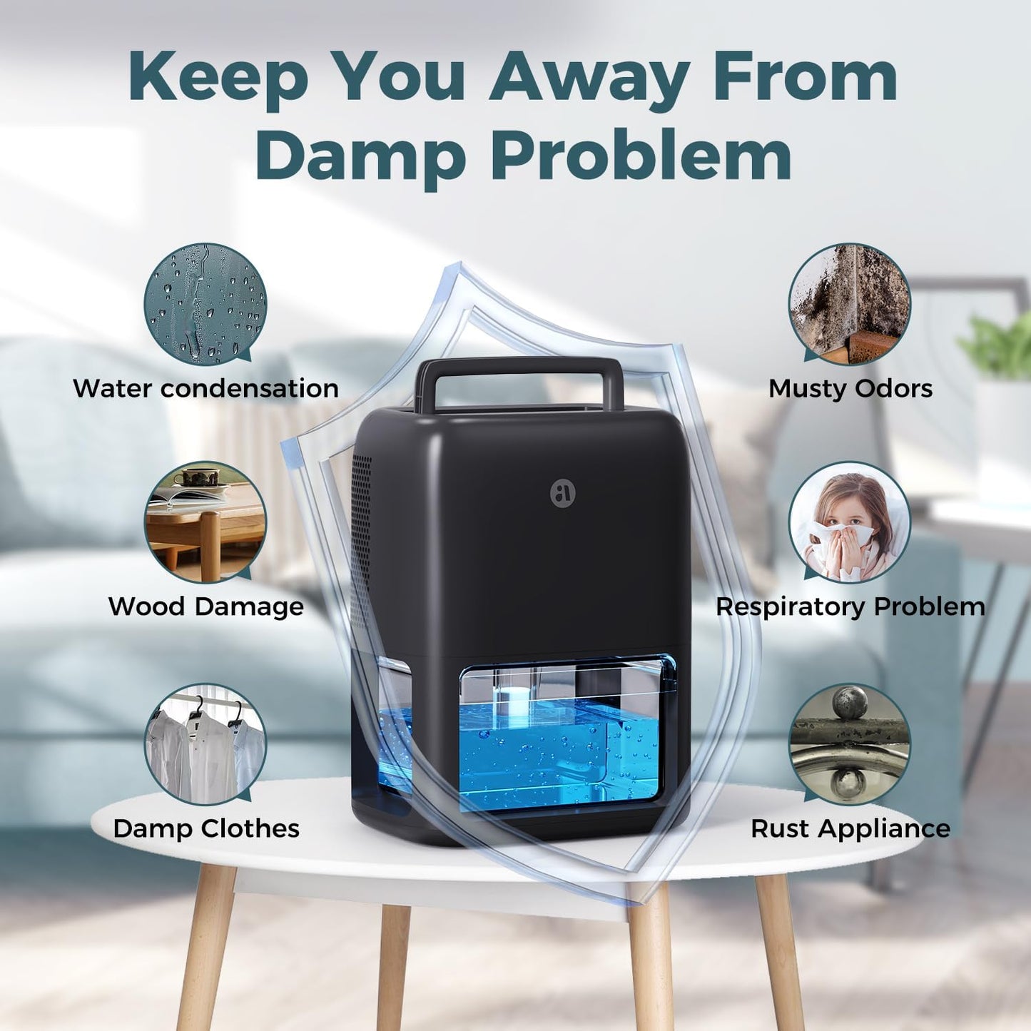 Skiennix 60 OZ Quiet Dehumidifier - Dual-Semiconductor with Auto-Off Timer & 7 Color Lights | Portable for Home, Bathroom & RV