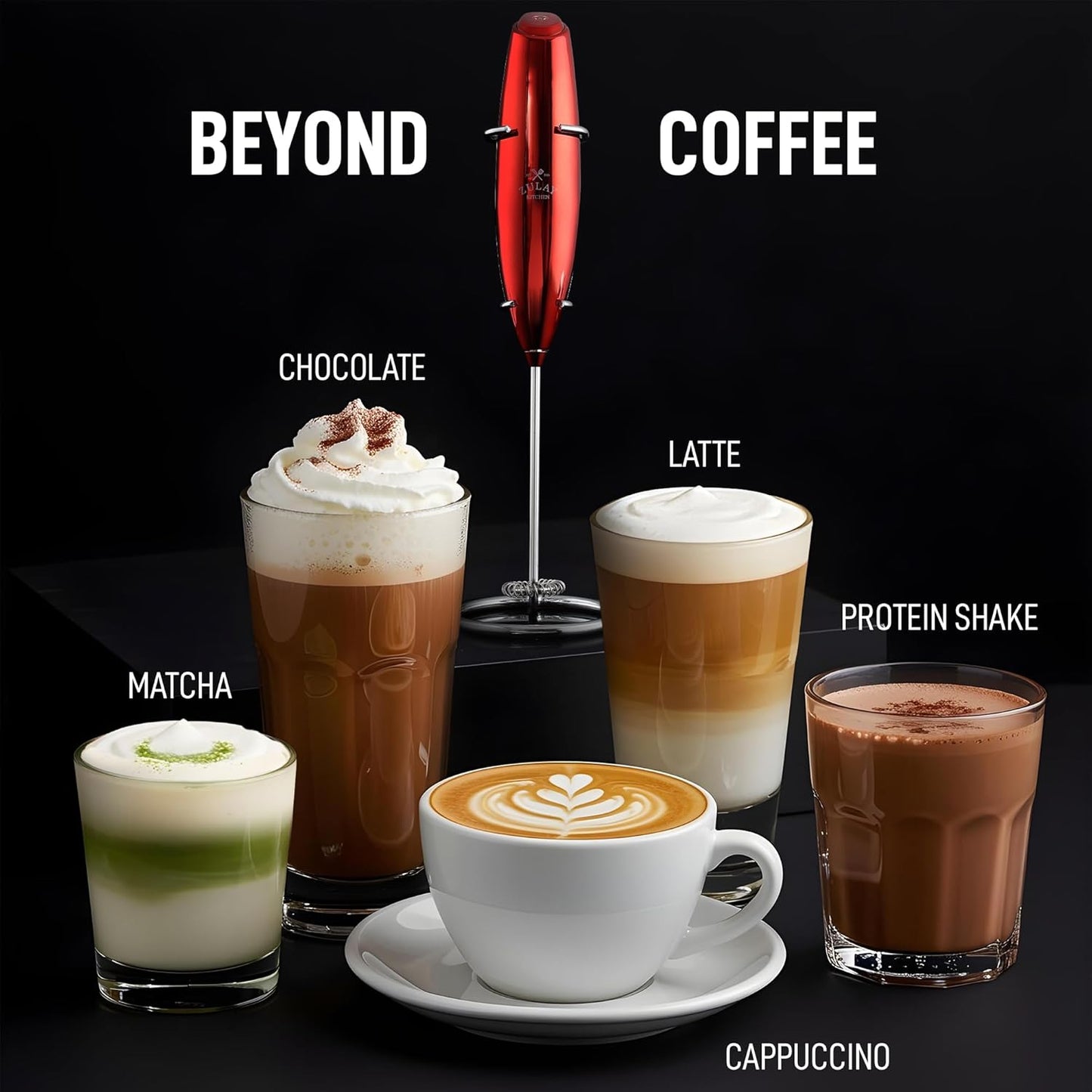 Zulay Kitchen Luxury Milk Frother - Handheld Electric Foam Maker for Coffee & Lattes | Cardinal Red Finish