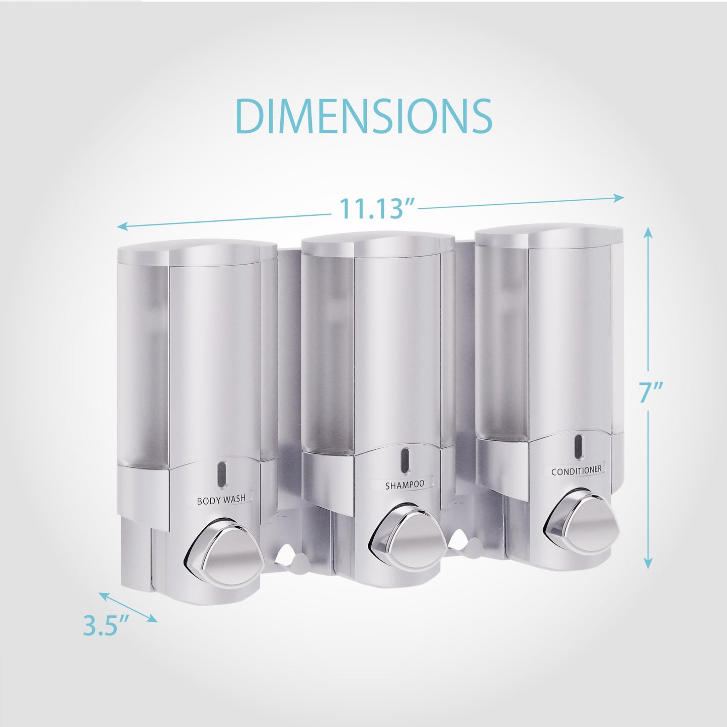 Better Living Products 76335-1 AVIVA 3-Chamber Wall Mount Soap and Shower Dispenser, Satin Silver