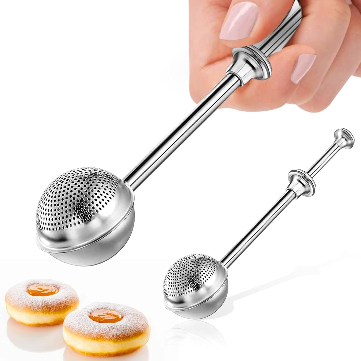 Powdered Sugar Shaker | 18/8 Stainless Steel Duster for Flour, Sugar & Spices - One-Handed Operation