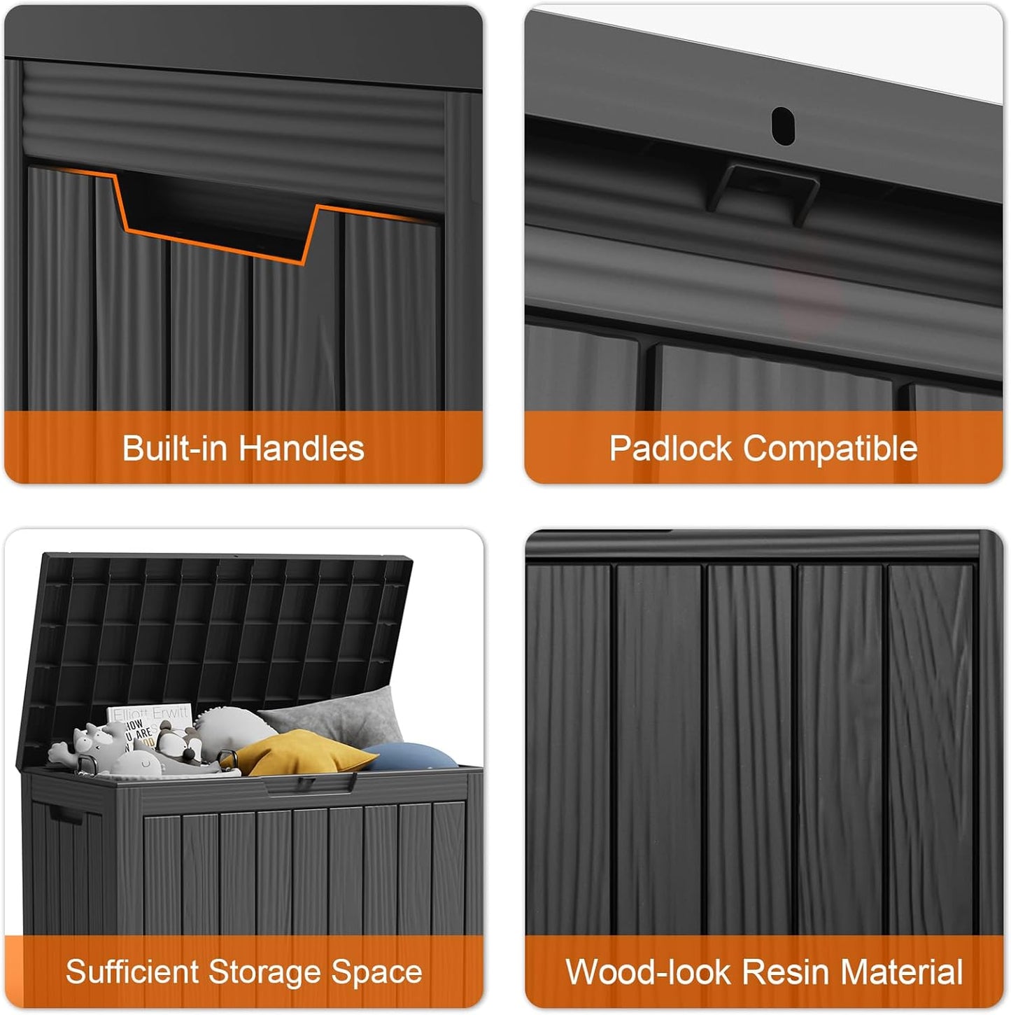 PatioZen 45 Gallon Resin Deck Box - Lockable Outdoor Storage for Furniture & Garden Tools | Waterproof - Black