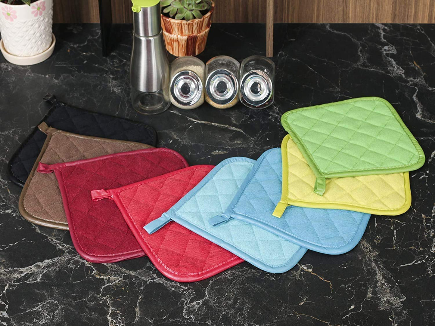Pot Holders Cotton Made Machine Washable Heat Resistant Potholder, Pot Holder, Hot Pads, Trivet for Cooking and Baking (5, Black)