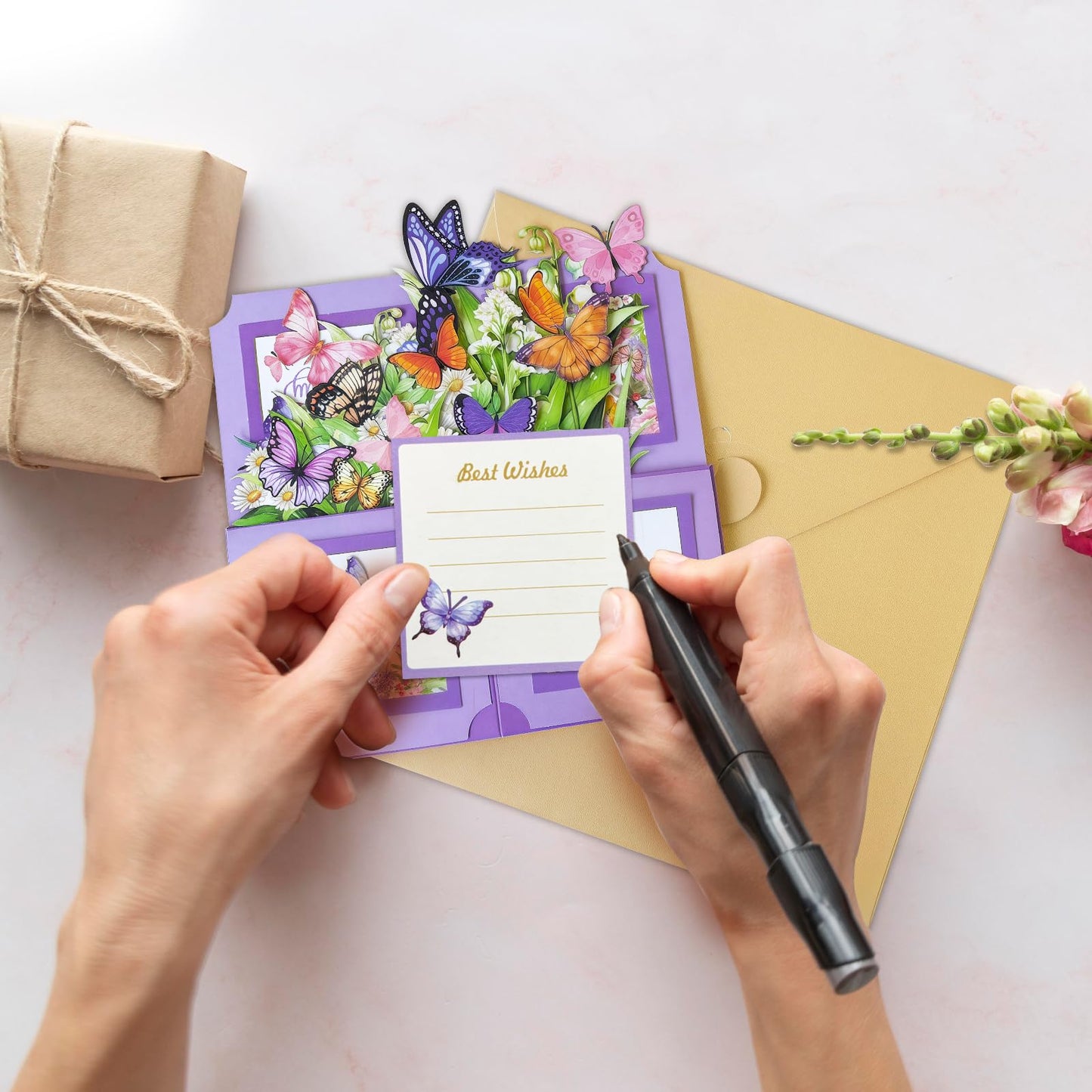 Hierein Birthday Cards for Women, Butterfly Pop Up Card Box, Happy Birthday Gifts Cards for Women, Daughter, Mom, Sister, Friend, Butterflies & Flowers Greeting Card with Blank Notecard & Envelope