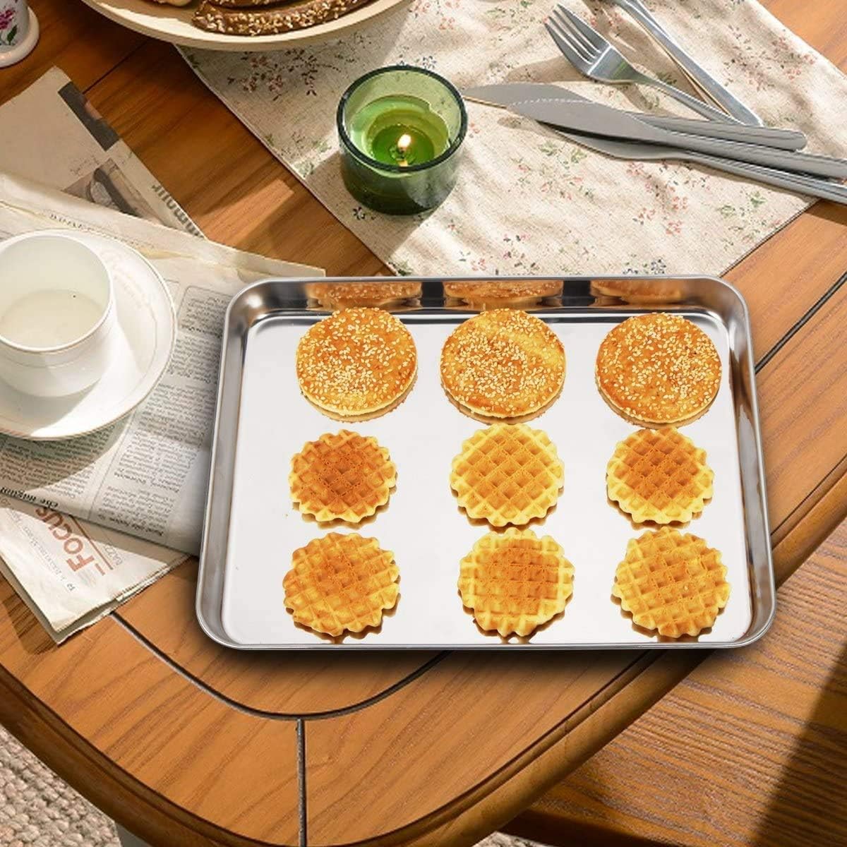 Wildone Baking Sheet Set - Stainless Steel Cookie Sheets with Silicone Mats | 4-Piece (10 x 8 x 1 Inch)