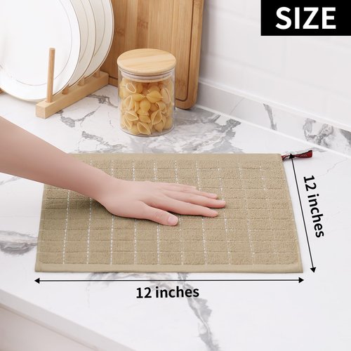 Homaxy 100% Cotton Terry Kitchen Towels(Tan, 13 x 28 inches), Checkered Designed, Soft and Super Absorbent Dish Towels, 8 Pack
