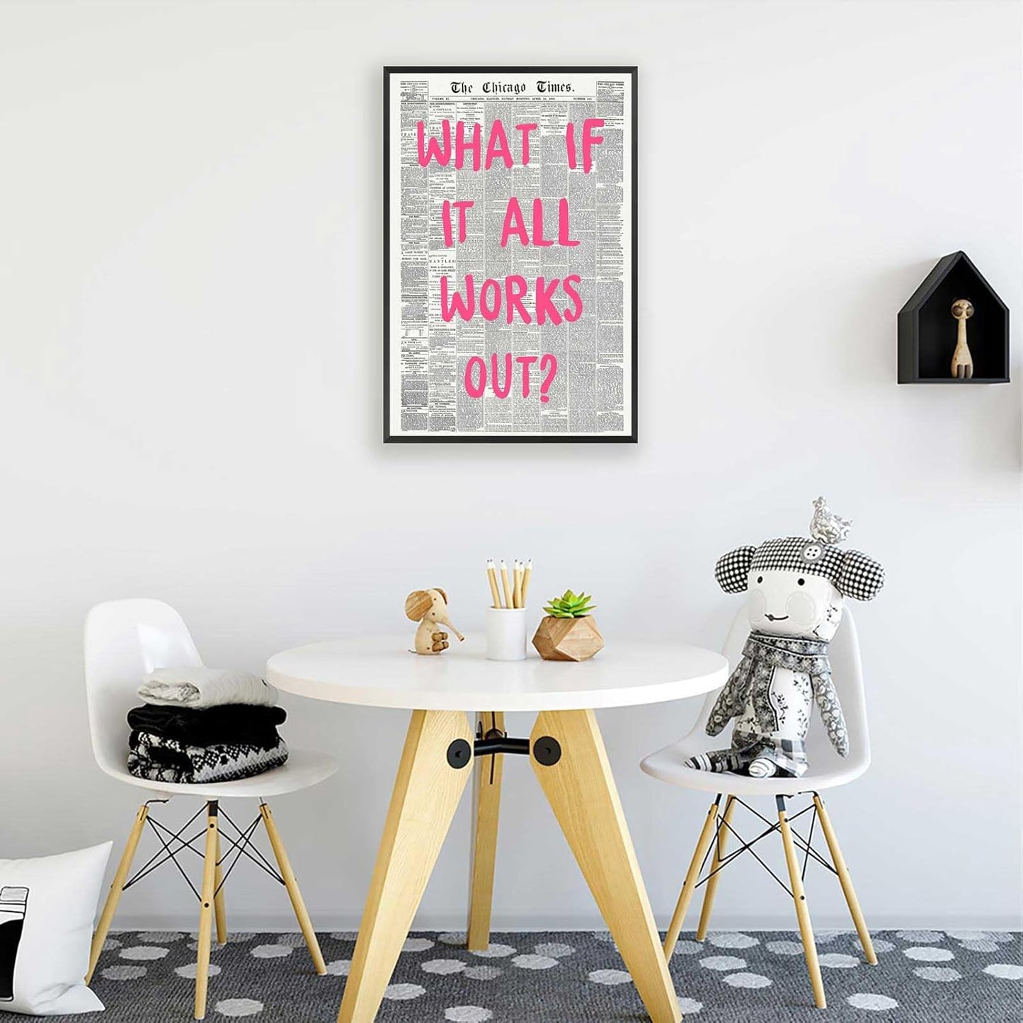 Positive Affirmation Poster - Retro Newspaper Design | Pink Font Canvas Wall Art 16x24in