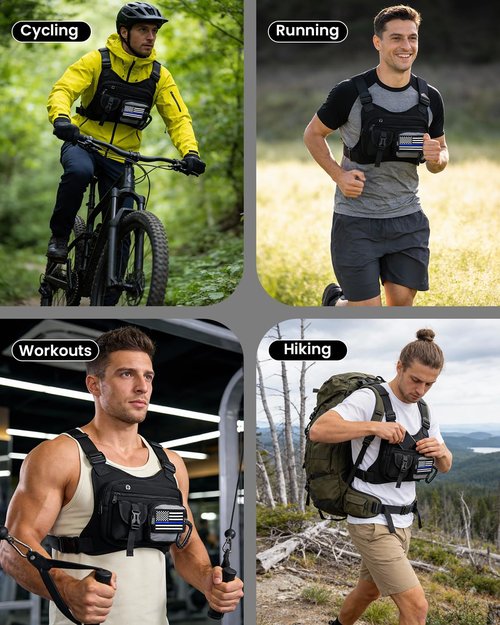 Doorich Chest Pack for Men Women - Tactical Vest for Outdoor, Adjustable Sport Chest Bag with Phone Holder & Extra Storage for Running, Cycling, EDC, Lightweight Running Backpack for Workouts