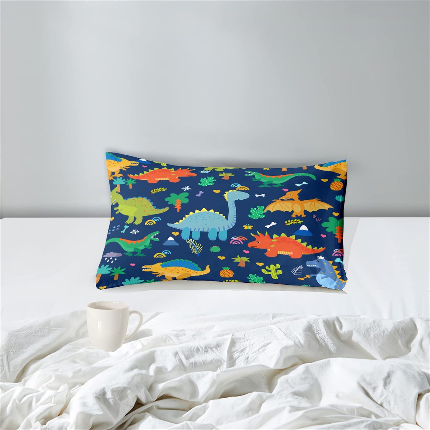 Cartoon Dinosaur Comforter Set for Kids Dark Blue Dinosaurs Twin Comforter Set for Boys Dinosaur Kids Bedding Set Soft Breathable Dinosaurs Quilt with 1 Pillowcase for All-Season, Twin Size