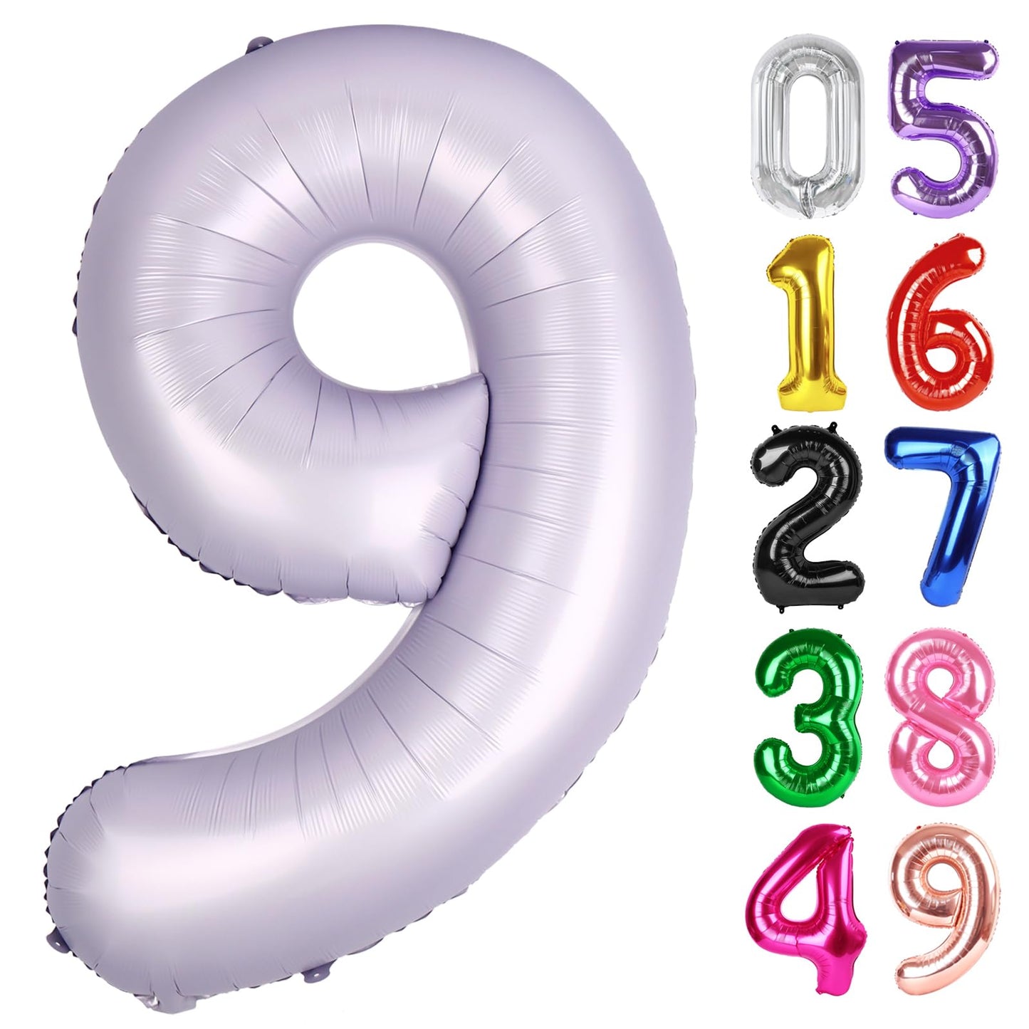 Lilac Number 9 Balloon 40 Inch, 9th Birthday Party Decorations for Children, Giant 9 Foil Balloon for Party Supplies