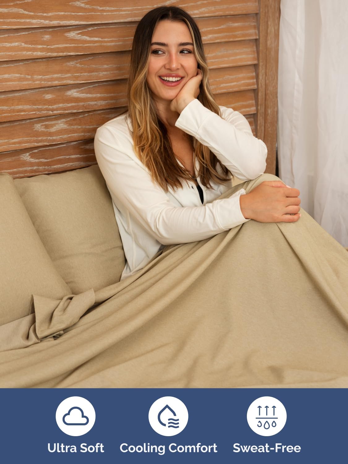Skiennix Extra Deep Queen Sheet Set - 6 Piece Breathable Cooling Bedding - Soft Wrinkle-Free Heathered Tan
