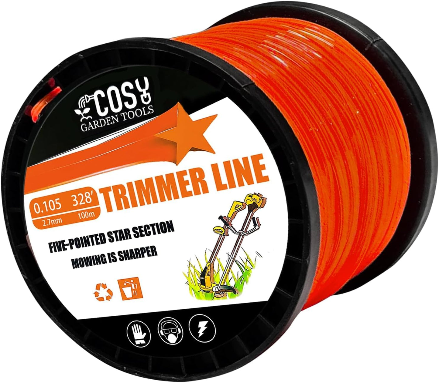 Skiennix String Trimmer Line - Commercial Grade Orange Pentagon Weed Eater String | 0.105" Diameter x 328'