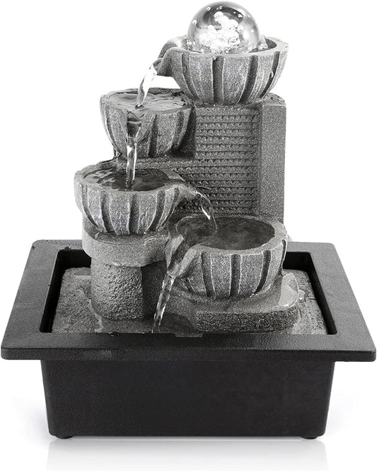 Dyna-Living Water Fountains Indoor Tabletop Fountain with Pump Waterfall Fountain Indoor Coloured LED Lights Desk Water Fountains for Home Office Decor Style 1