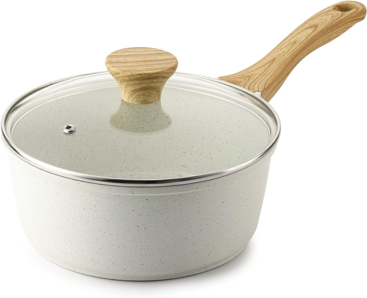 SENSARTE Nonstick White Ceramic Saucepan - 1.5 Quart Induction Compatible Cooking Pot with Stay Cool Handle